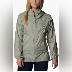 Columbia Women Loop Trail Windbreaker Jacket Large Full Zip LS Hooded Sage